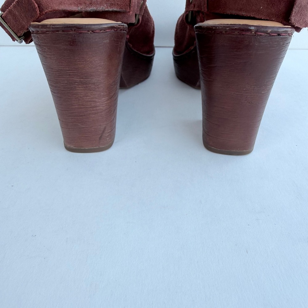 Born Cybele Burgundy Suede Platform Clogs Slingback Heels BR0024944 Wine Red 9M - Picture 3 of 16
